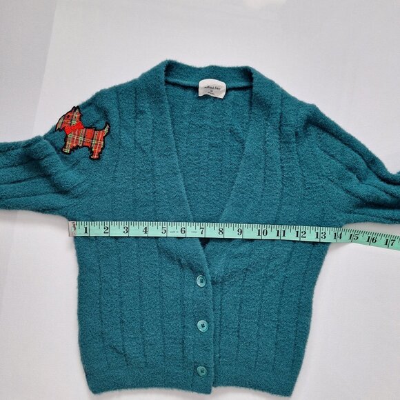 Wilfred Teal Crop Cardigan with Tartan Scottie Patch - Picture 6 of 11